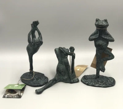 Juego de 3 estatuillas de escultura caprichosa decoración estante jardín zen rana de metal SPI Foto 1 de 4