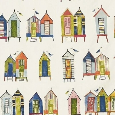 PRESTIGIOUS TEXTILES BEACH HUTS NEOPOLITIAN 100% COTTON CURTAIN/CRAFT FABRIC