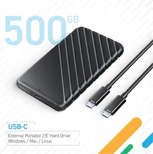 500GB External Portable 2.5" Hard Drive HDD, Ultra-Fast USB-C, 1Y Warranty - Afbeelding 1 van 2