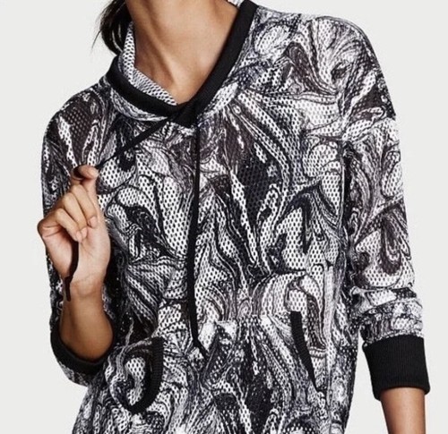 UNDERCOVER Victoria Sport Mesh Giacca con cappuccio in marmo bianco e nero vortice taglia: M