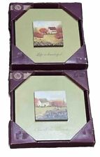 Cottage Garden Wall Plaques Hanging Lot Of 2 Houses Trees Flowers Green Garden