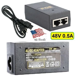 48V 0.5A 24W PoE Power Supply Injector Ethernet Adapter with US Power Cord - Picture 1 of 10