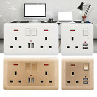 Double Wall Plug Socket 1-2 Gang 13A w// 2-3 USB Charger Ports Outlets Plate UK