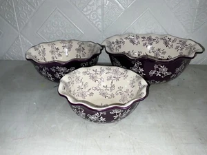 Temp-tations Floral Lace Aubergine Lila Mischen Salat Servier Schüsseln 3er Set - Bild 1 von 12