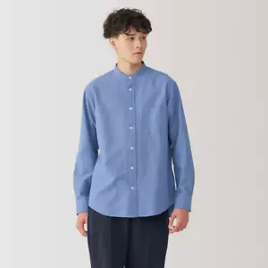 MUJI Camicia Uomo 100% Cotone Organico Stand Collare Blu FedEx - Foto 1 di 8
