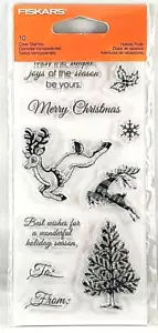 Holiday Frolic Christmas Tree Reindeer Flying 10 Clear Stamps Fiskars 2014 - Picture 1 of 1