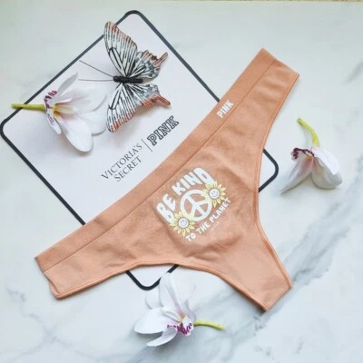 ROSA Victoria's Secret Tanga Suave Sin Costuras Panty Coral Crema Gráfico Talla M/L Foto 1 de 4