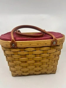 Longaberger Med Boardwalk Tote Basket 3 Pc Red Liner W Pockets+Plastic Protector - Picture 1 of 4