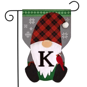 Briarwood Lane Winter Gnome Burlap Monogram Letter K Garden Flag - Picture 1 of 6
