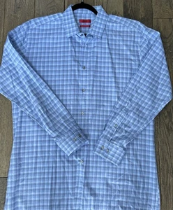 Hugo Boss Mens slim Fit 17 34/35 Blue Check Button Cotton Check Dress Shirt - Picture 1 of 8