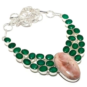 Rosso Avventurina, Giada Verde Gemma 925 Argento Sterling Gioielli Collana - Foto 1 di 5