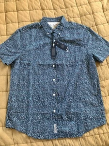 Penguin Polo Shirt Short sleeve Mens Large Blue Floral Print NEW - Picture 1 of 11