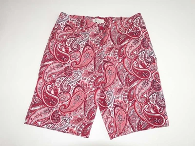 Pantalones Cortos Talbots Mujer Estampado Paisley Talla 12 Rojo Rosa Blanco Frente Plano 10" Entrepierna Foto 1 de 4