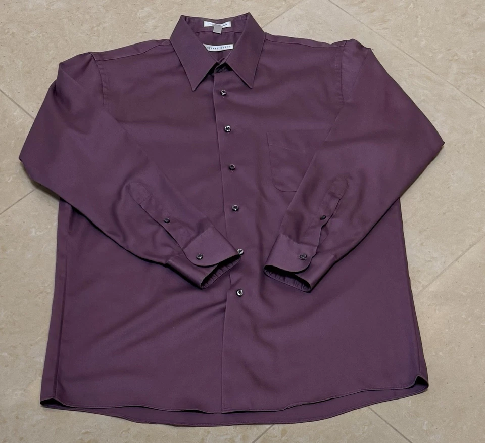 Geoffrey Beene Hombre Camisa de Vestir Satén Manga Larga Púrpura Grande 16 1/2 + 32/33  Foto 1 de 4