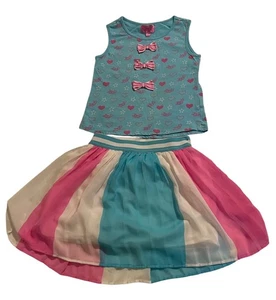 Jojo Siwa | Nickelodeon STRIPED SKIRT Bow Tie Shirt White Pink Blue small 7/8 - Picture 1 of 5