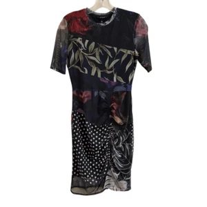 NEW Desigual Slim Midi Dress Black Mesh Overlay Floral Polka Dots Size XS - Picture 1 of 5