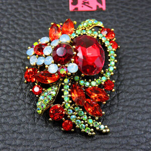 New Red Crystal Shiny Flower Rhinestone Betsey Johnson Charm Brooch Pin