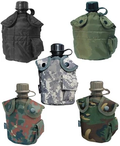 US FELDFLASCHE TRINKFLASCHE Army BW Bundeswehr mit Bezug Schwarz Oliv Camouflage - Picture 1 of 5