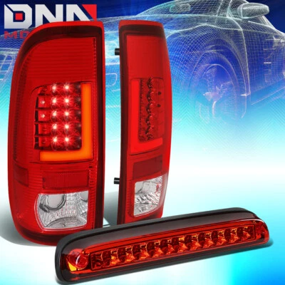 FIT 99-07 FORD SUPER DUTY 3D LED L-BAR LANTERNA TRASEIRA + TERCEIRA LÂMPADA DE FREIO CROMADA/VERMELHA - Imagem 1 de 4