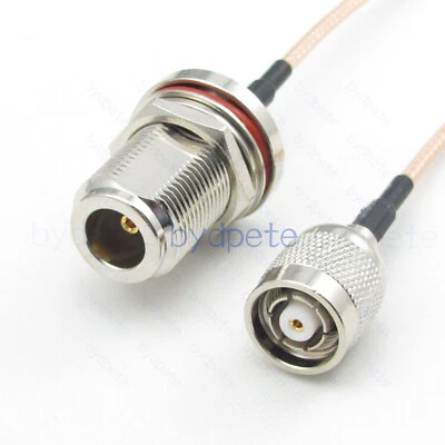 N Female Bulkhead O-ring panel mount waterproof to RP-TNC Male RG316 Cable 50ohm - Image 1 of 4