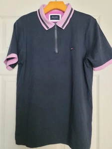 Eden Park Paris Mens Navy/Pink Pullover Short Sleeve 3/4 Zip Top - Size M - NEW - Picture 1 of 6