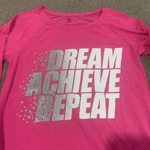 Girls Gap Athletic Fit Shirt Large Hot Pink Long Sleeve Motivational Glitter - Picture 1 of 8