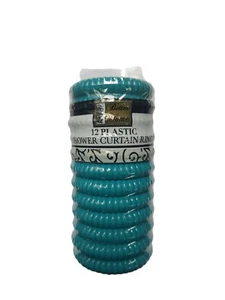 New 12 pcs plastic bathroom shower curtain rings locking round hook turquoise - Picture 1 of 2