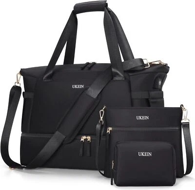 UKEIN 3 Piece Women Travel Duffel Bag w/ Separate Shoe Compartment & USB Charging Port