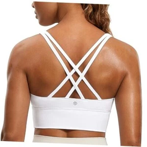 Womens Strappy Longline Sports Bra - Medium Impact Criss Cross Large White - Picture 1 of 6