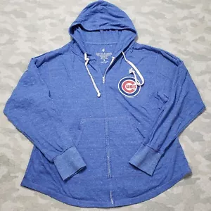 Chicago Cubs Sweatshirt Womens 2 Blue Soft As A Grape Hooded Zip Up - Picture 1 of 9