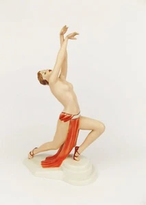 Antique 1930s ROYAL DUX Art Deco Dancer Figurine Red Dress Act Czechoslovakia - Picture 1 of 5