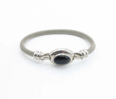 Pulsera Joesph Esposito firma signo malla esterlina ónix negro. Foto 1 de 4