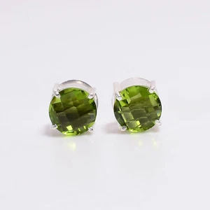 Piedras preciosas de peridoto creadas en laboratorio de plata 925 hechas a mano 0,2" ARE-4717 - Imagen 1 de 6