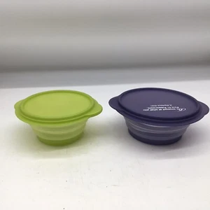 2 Tupperware Flat Out Collapsible Bowls W/ Lids Blue Green 5452A, 5453A 950mll - Picture 1 of 6