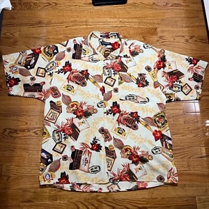 Koman Sport Shirt Mens XL Hawaiian Hawaii Tropical Cigar All over Print Casual - Picture 1 of 6