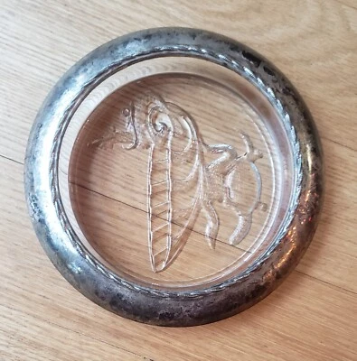 Vintage Sterling Silver Crystal Glass Wine Bottle Coaster - Image 1 of 4