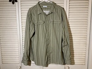 Columbia Omni Shade Men’s L/S Shirt  Green Stripes 100% Nylon Vented Back Large - Picture 1 of 8