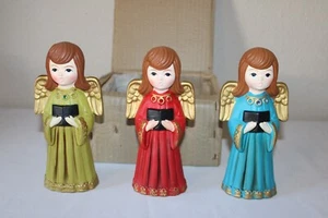 Vintage Homco Composition Singing Christmas Angels Set 3 Original Box 7 1/2" - Picture 1 of 12