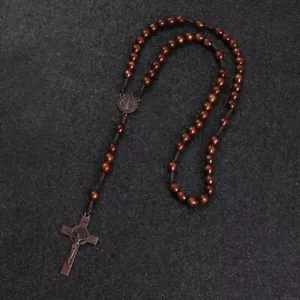 More details for wooden rosary cross handmade beads catholic christian antique traditional style