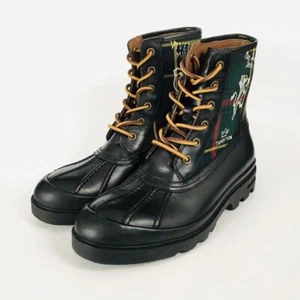 Polo Ralph Lauren UDEL schwarz rot Leder Entenstiefel 11431-G18 Herren Größe 7  - Bild 1 von 8