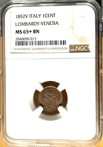 1852 V Italy Lombardy Venetia 1 Centesimo, NGC MS 65+ - Picture 1 of 2