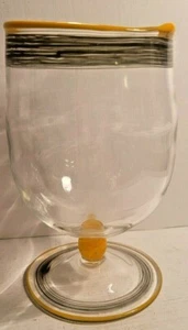 Art Glass Pedestal Goblet or Vase Clear with Yellow and Black Detail 16 oz 6.5'' - Picture 1 of 7