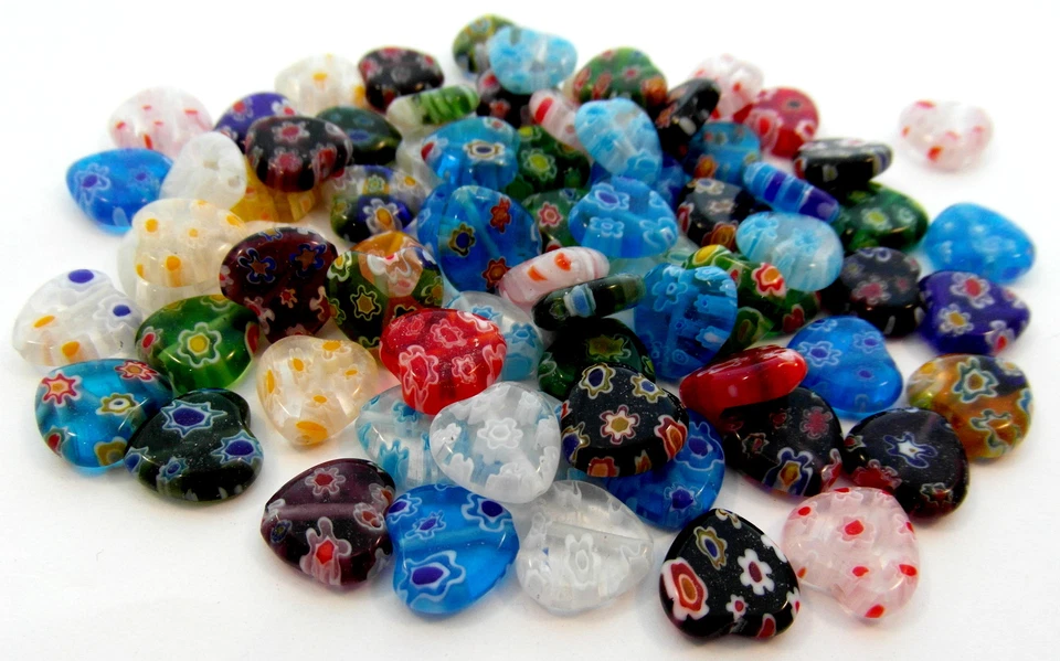 30 Millefiori Glass Heart Beads (One Strand) 12mm J06861XD - Image 1 of 1