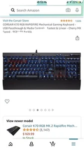 Corsair K70 RGB Rapidfire Mechanical Keyboard - Picture 1 of 3