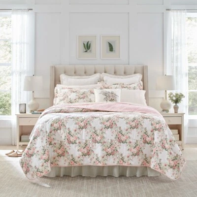 Laura Ashley Joyce Printed Queen/King Coverlet Set-Peach Bellini - Image 1 of 4