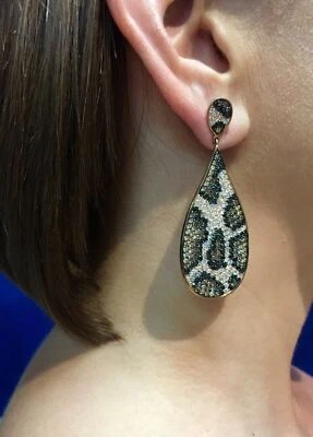 Fabulous  Rose Gold Plated Over Sterling Leopard Print Pave C Z Earrings - Image 1 of 4