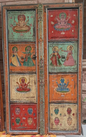 Antique old hand painted doors Indian god goddess tantra paintings frame decor Cover