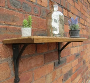 Solid oak wood handmade shelves rustic shelf cast iron shelf brackets - Picture 1 of 6
