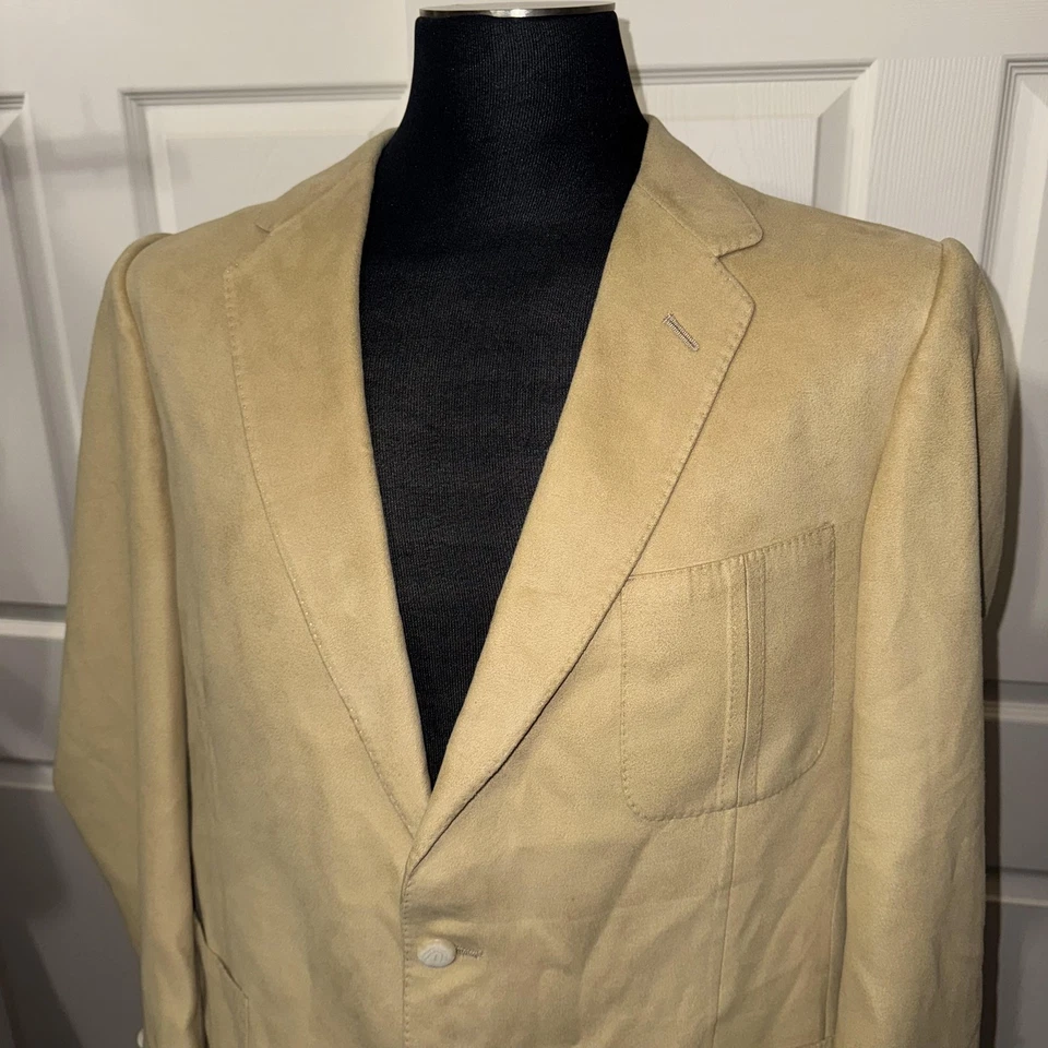 Винтажный Lanvin Blazer мужской 42 желтовато-коричневый замши спортивное пальто ACTWU союз сделано США 80-х 90-х - Изображение 1 из 4