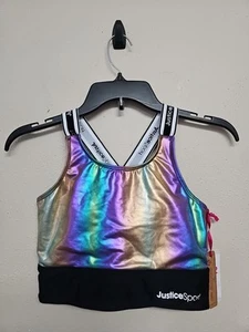 NWT JUSTICE Girl's Bikini Top Sleeveless Round Neck Multicolor Stretch.Size XL - Picture 1 of 11